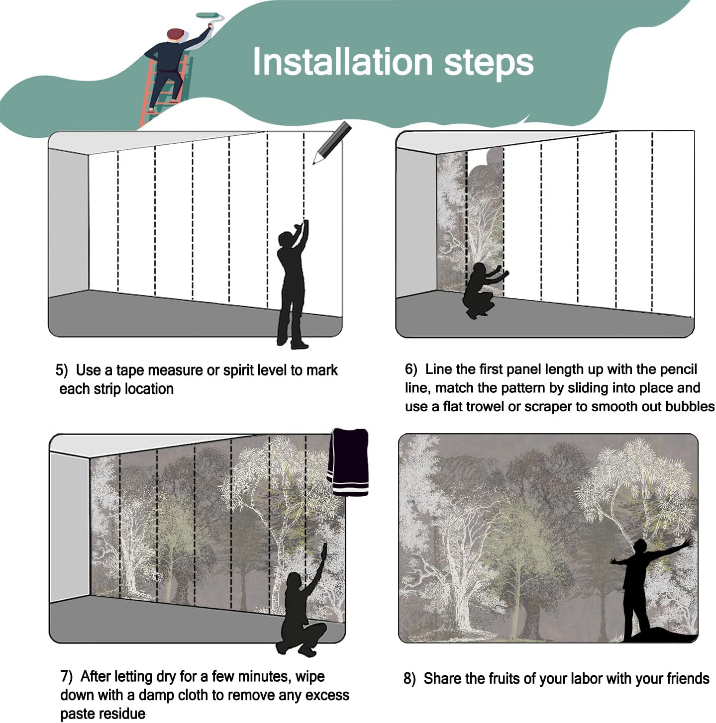 -Hand-Painted Wood Bedroom Wallpaper XT21 M 140" x 91"