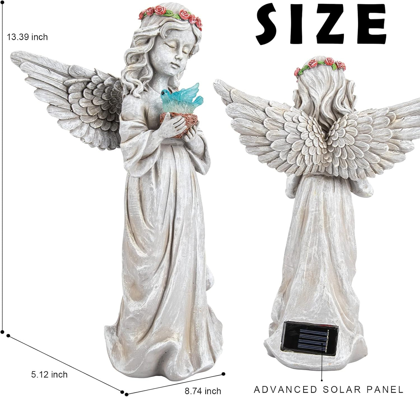 Angel Garden Statue Outdoor Decor, Angel Garden Figurine Hold Dove with Solar Lights Waterproof Resin Yard Art Decoration Lawn Ornament Sculpture for Outside Patio Yard Gift