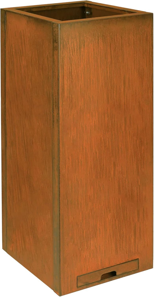 KOL Pre-Rusted Steel 30''H Planter Box, Weathering Steel Planter Box,Rustic Finish Metal Tall Rectangular Plant Pot, Modern Industrial & Residential Outdoor Indoor, 12" L. x 12" W. x 30" H, Rusty.
