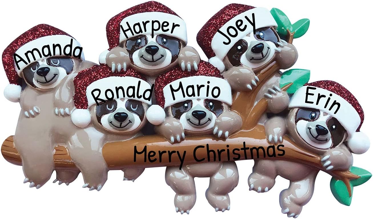 3D Sloth Family of 6 Ornament 2025 Personalized Family Christmas Ornaments 2025 | Holiday Hangout Personalized Tree Ornaments for Grandchildren Siblings & Grandkids of Six Ornament Hanging Sloths