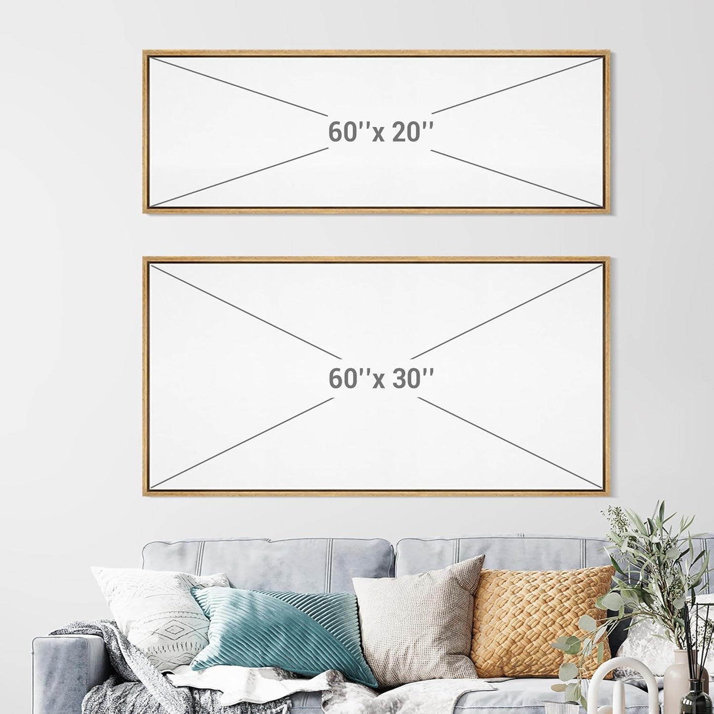 MUDECOR Large Framed Canvas Print Wall Art Neutral Beige Horizon Abstract Modern Minimalist Landscape Illustrations Decorative Colorful for Bedroom - 60"x20"