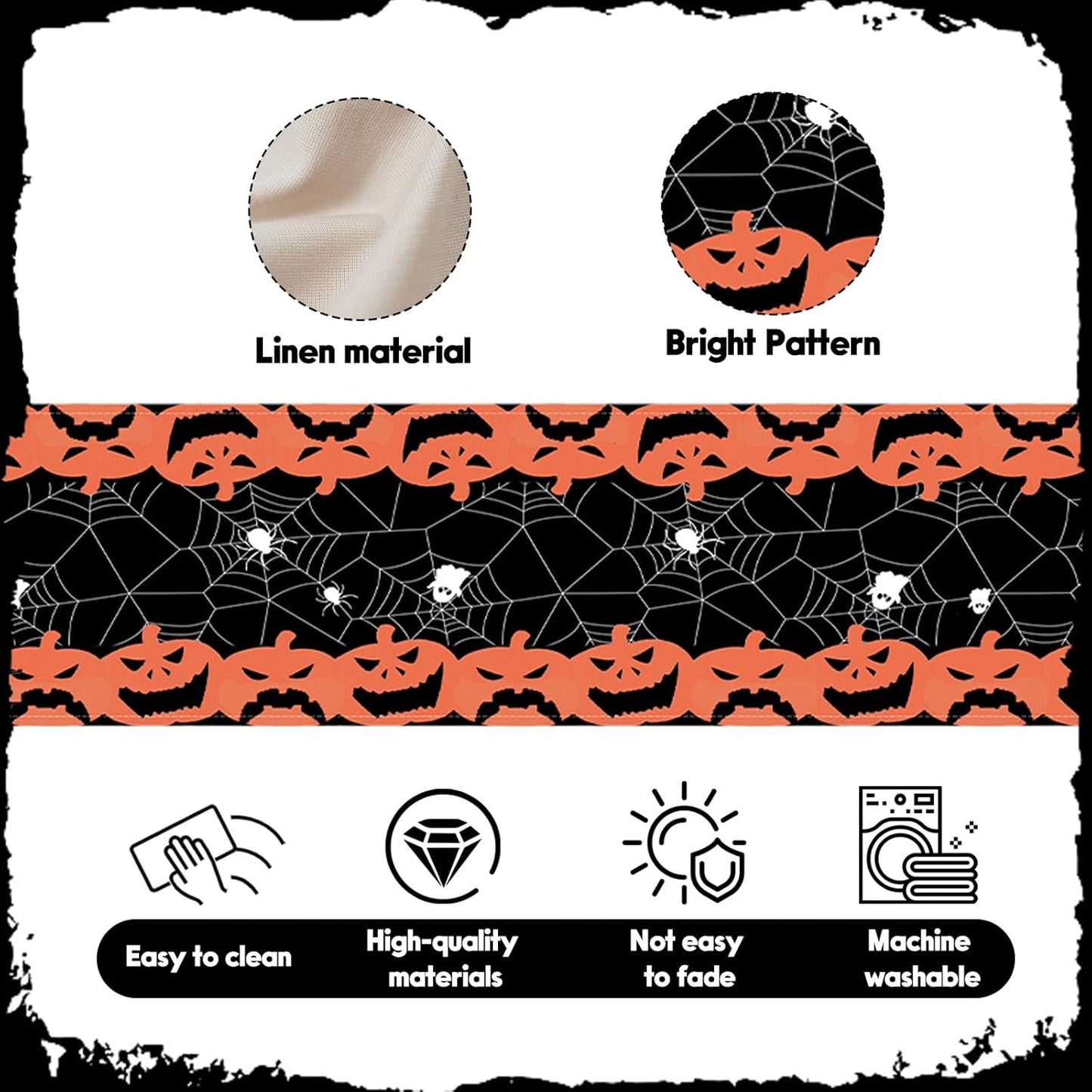 Halloween Table Runner Black and Orange Pumpkin Spider Web Table Linen Runner Halloween Decoration 13x36 Inch Table Runner for Dinning Kitchen Indoor Outdoor Halloween Kitchen Decor