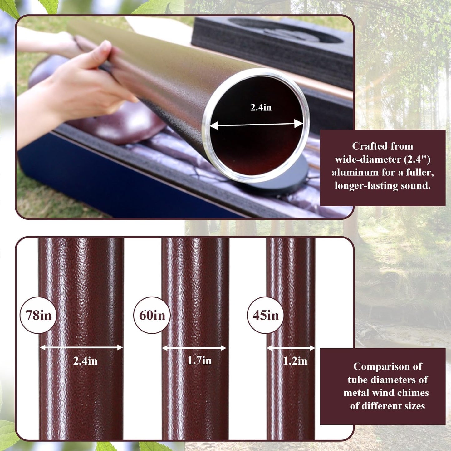 ASTARIN Extra Large Wind Chimes Outside, 2.4in Tubes Metal Handcrafted WindChimes with Deep Tone, Harmonic Deep Sound Outdoor Chimes,Outdoor Bass Bell Chime for Patio,Garden Yard Decoration,78" Bronze