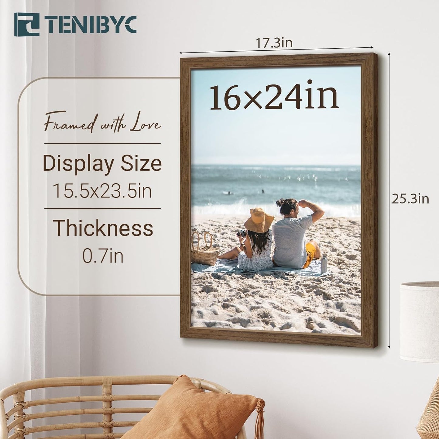 16x24 Poster Frame 3 Pack - Brown Woodgrain, Wood Poster Frame, Gallery Picture Frame - Wall Hanging