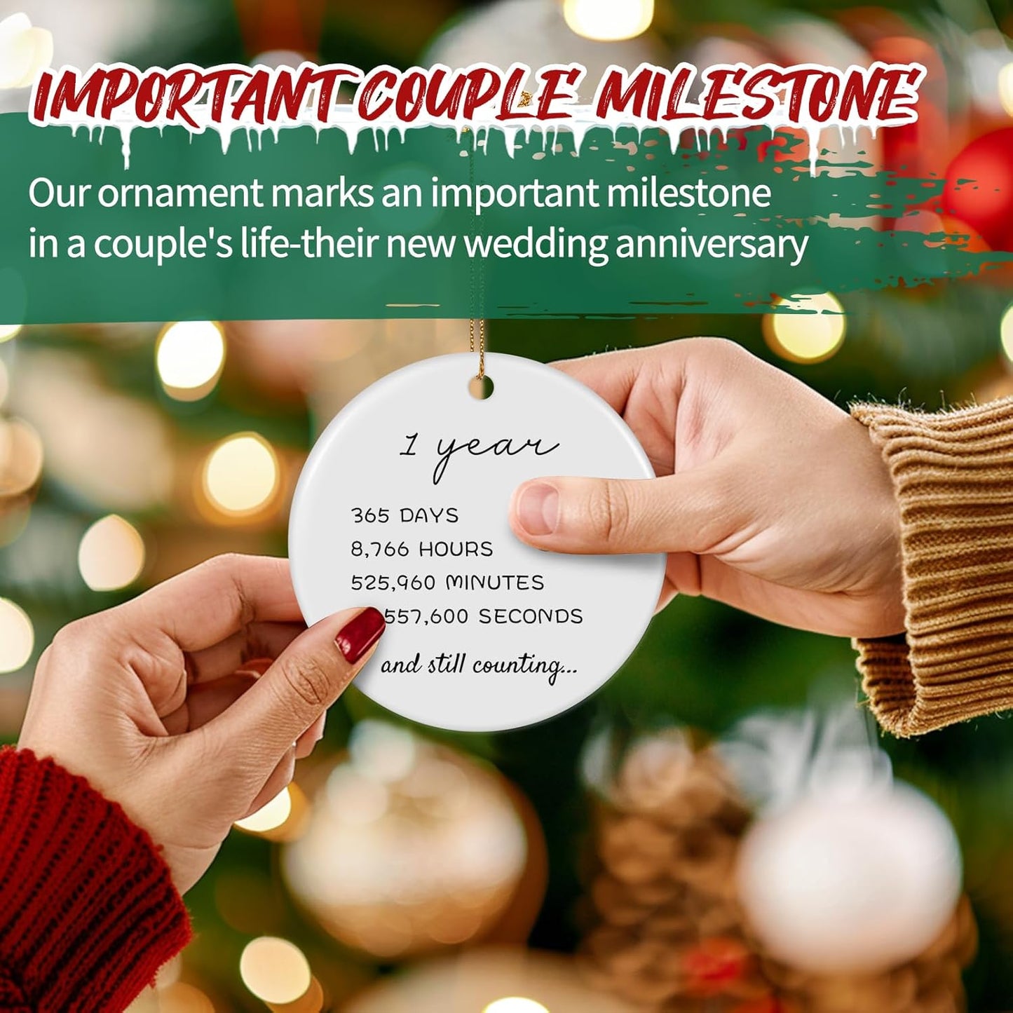 Personalized 1-60 Years Wedding for Couple Parents Ceramic Personalized Christmas Ornaments 2025 Custom Year Days Hours Minutes Seconds Wedding Anniversary Decoration