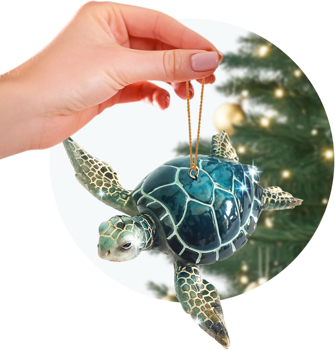Hand-Painted Beach Christmas Ornament – Blue Sea Turtle Coastal Tree Decoration – Unique Nautical Christmas Ornament – Stocking Stuffer Gift for Ocean & Sea Life Lovers