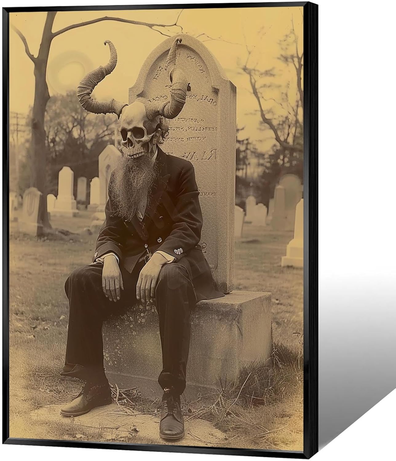 Skeleton Halloween Forest Occult Poster Vintage Spooky Canvas Wall Art Gothic Room Decor Dark Academia Bedroom Decorations Creepy Skull Prints Picture Aesthetic 12X16inch Aluminum Framed