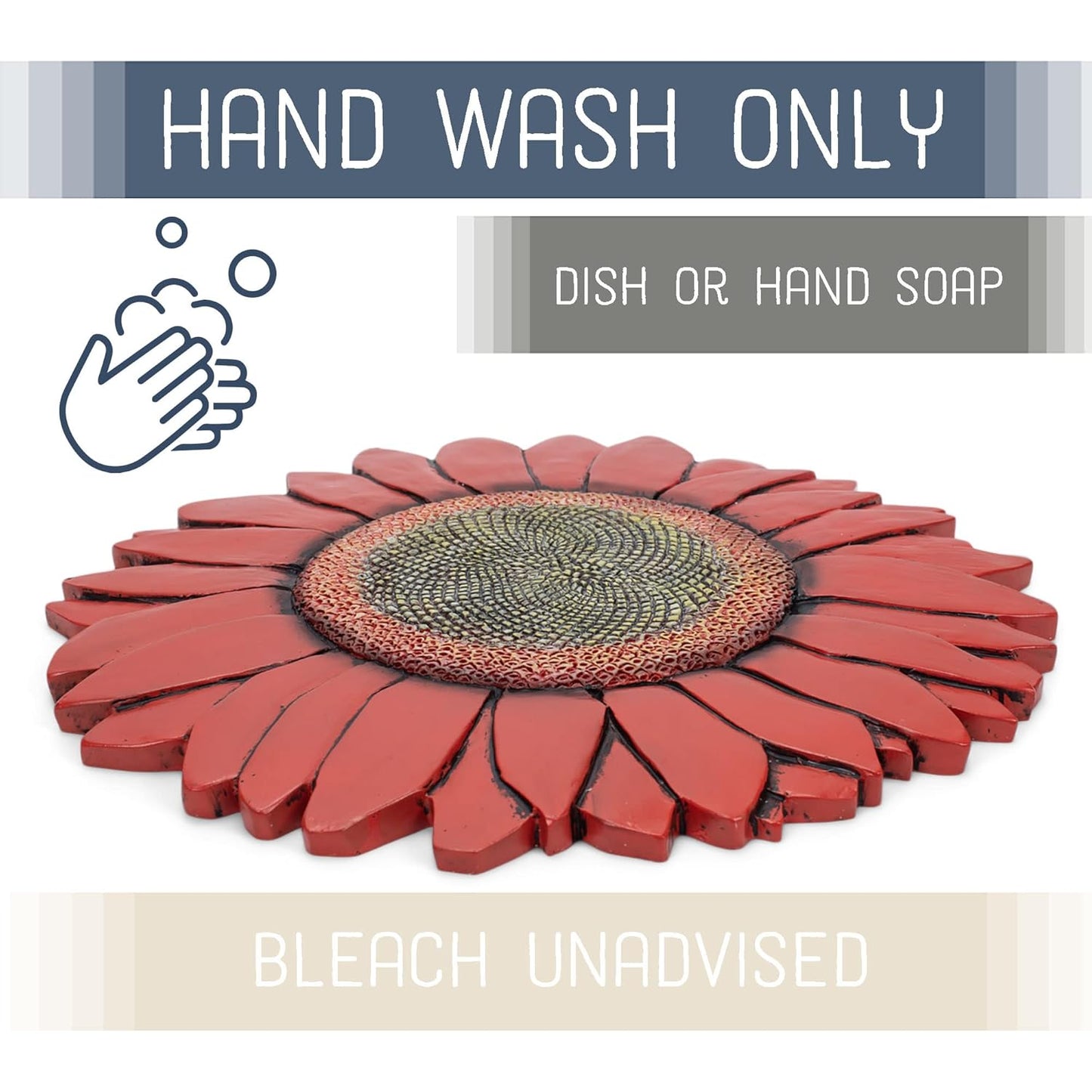 NAT & Jules Sunflower Shaped Dimensional Indoor Outdoor 12 inch Cast Resin Decorative Garden Stepping Stone, Patio, Walkway Sculpture Yard Art, Red