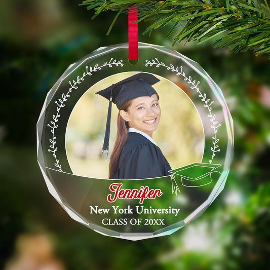 Personalized Graduate Glass Christmas Ornament 2025, Picture Graduation Ornament Gift for Congrats Son Daughter Friends, Custom Name School Class Photo Graduation Ornaments Gifts