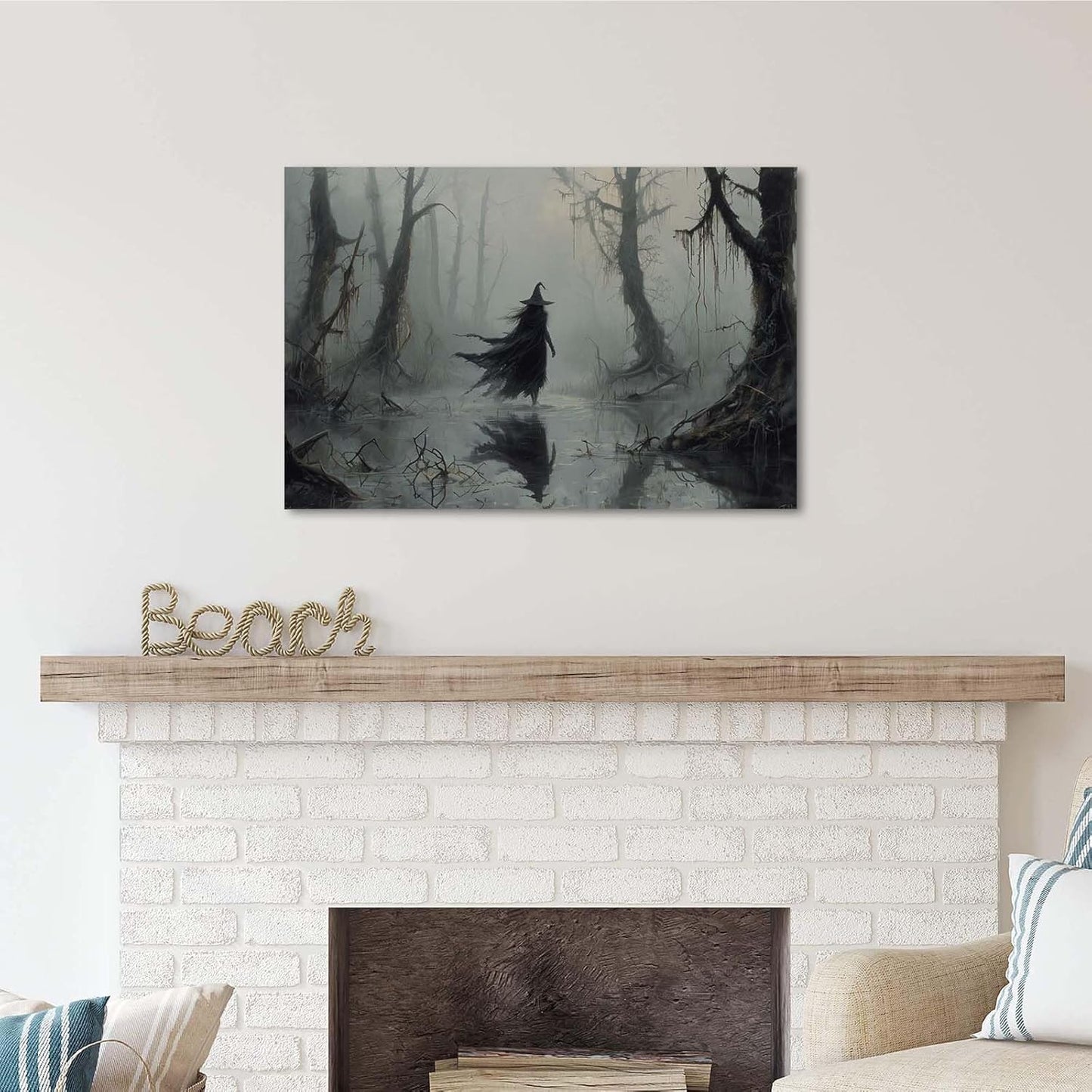 JFHCQJPK Vintage rustic swamp witch poster dark moody wall art gothic horror season halloween print for home decor retro dark moody painting20x30in Frameless