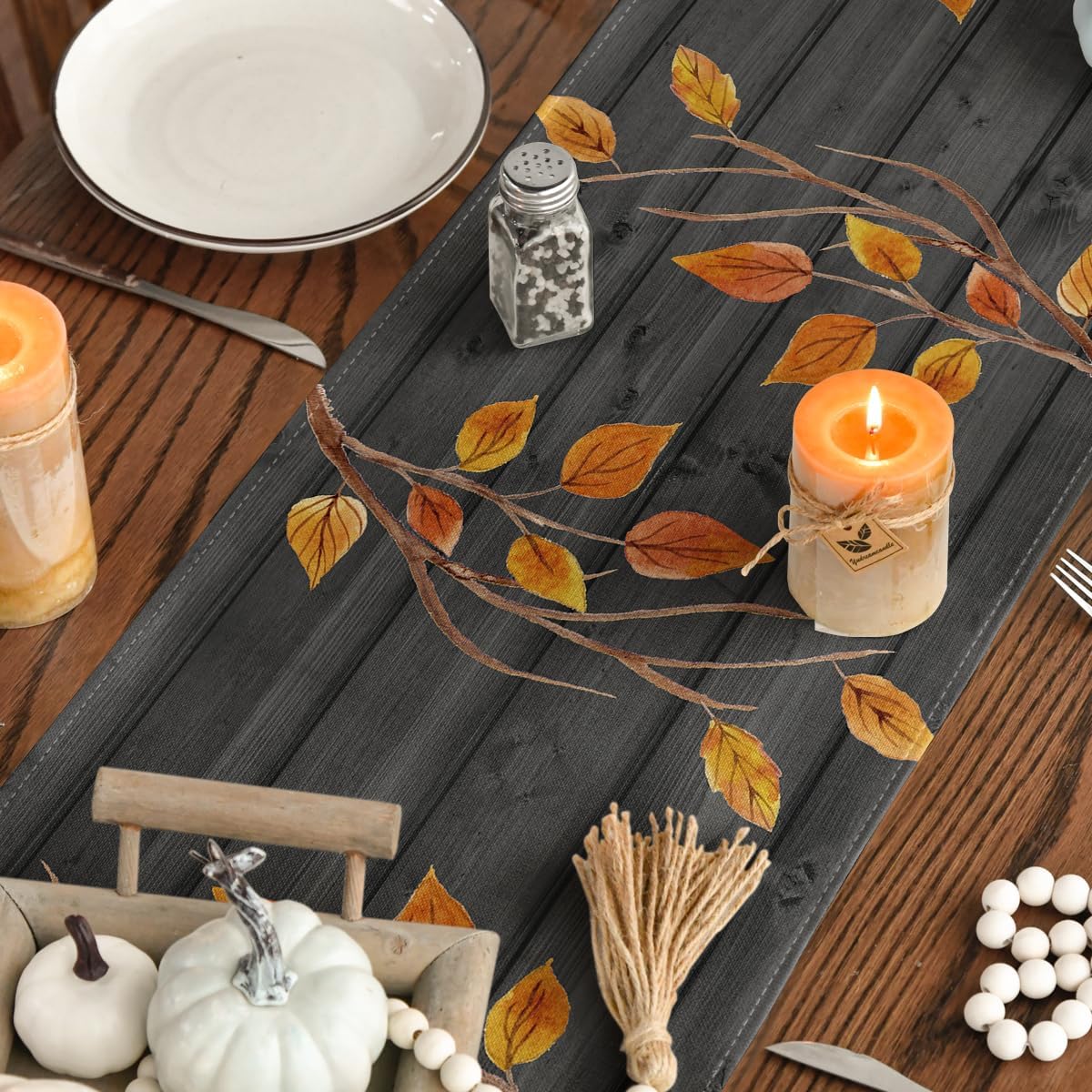 Artoid Mode Gnomes Pumpkins Sunflower Leaves Fall Table Runner, Seasonal Autumn Kitchen Dining Table Decoration for Home Party Decor 13x120 Inch