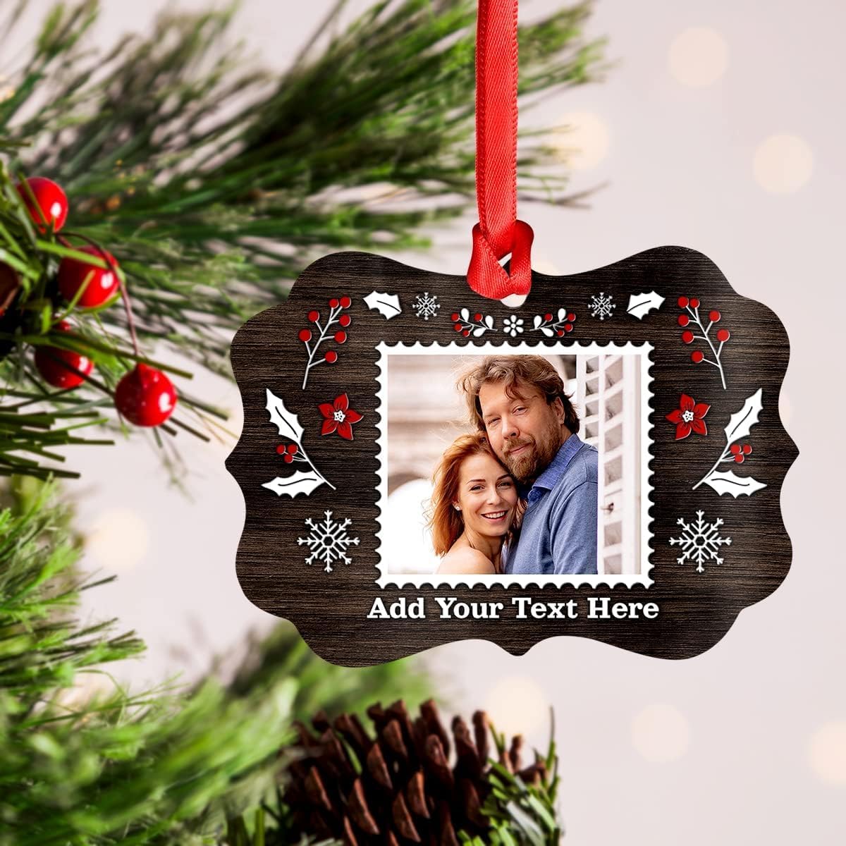Personalized Photo Christmas Ornaments Custom Metal Aluminum Ornament with Picture & Text - Xmas Tree Hanging Decorations Gifts for Couple Family Best Friends