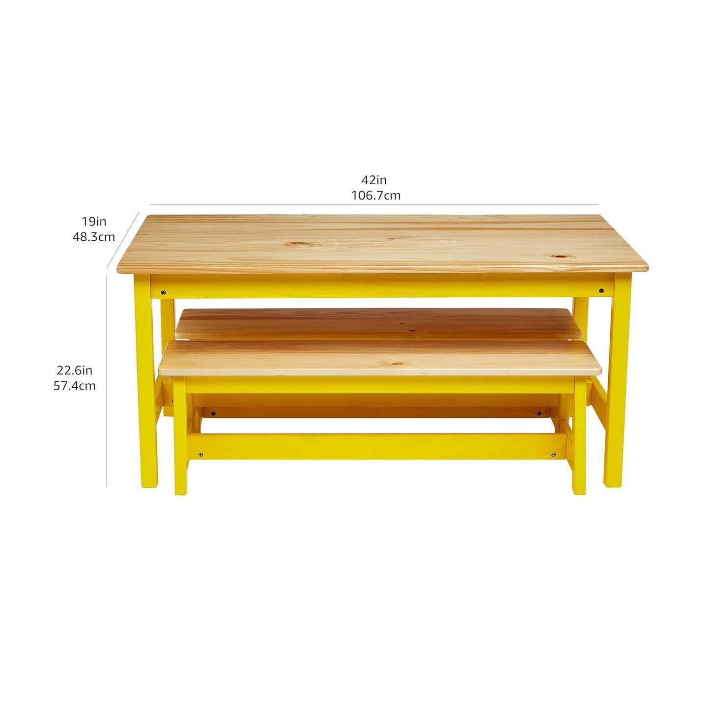 Amazon Basics Indoor Kids Table and Bench Set, Natural, solid pine wood, 3 Count (Pack of 1), Wood Activity Table for Art, Craft, Reading, Learning