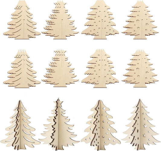 COCHIE DIY 3D Christmas Tree Wood Crafts to Paint for Kids Adults, Paintable Unfinished Wooden Slices for Craft, Xmas Trees Cutouts Ornaments for Painting Decorations (24 PCS)