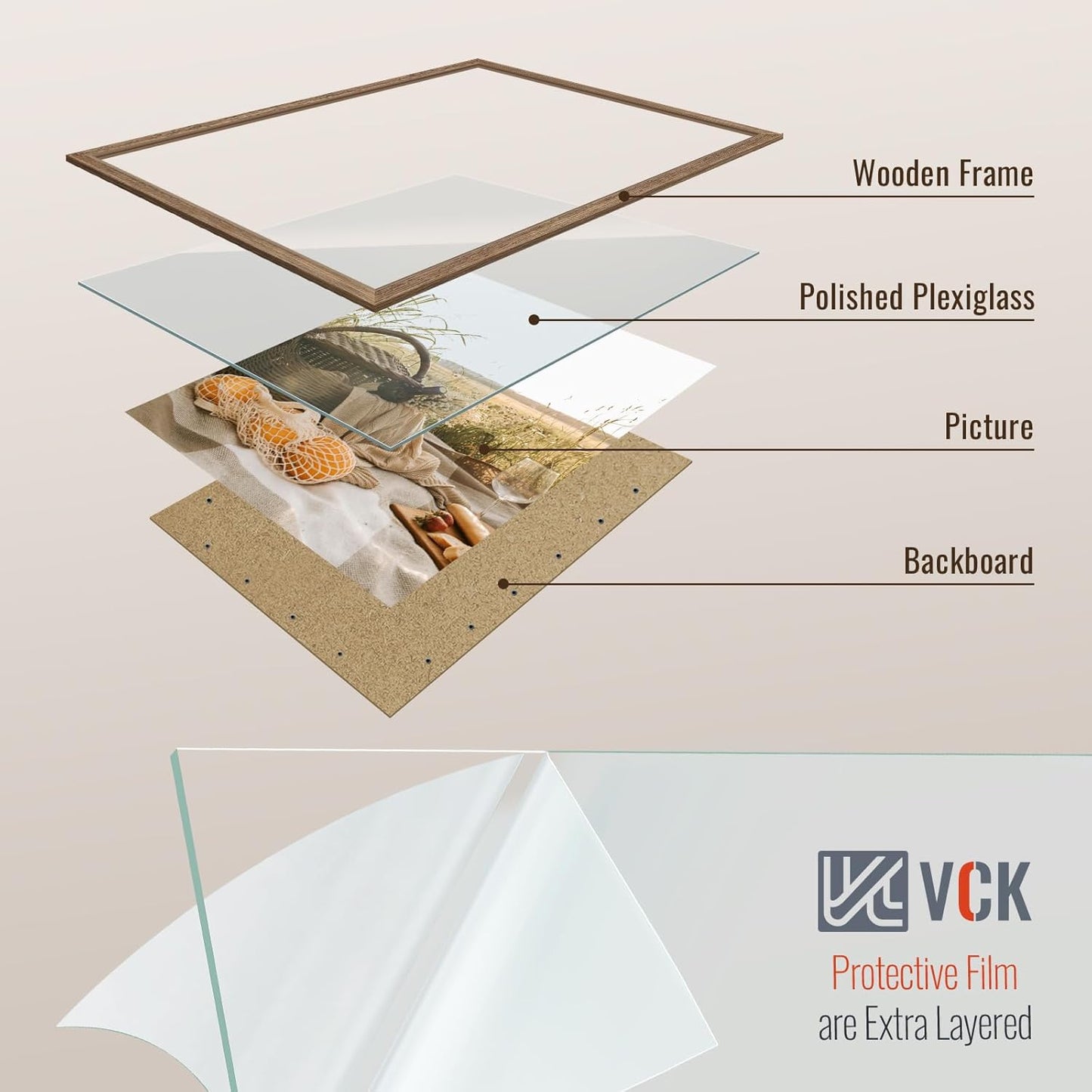 VCK 16x24 Frame 3 Pack - Brown Walnut, Natural Textured Solid Wood Poster Picture Frame, Wall Mounting Hanging