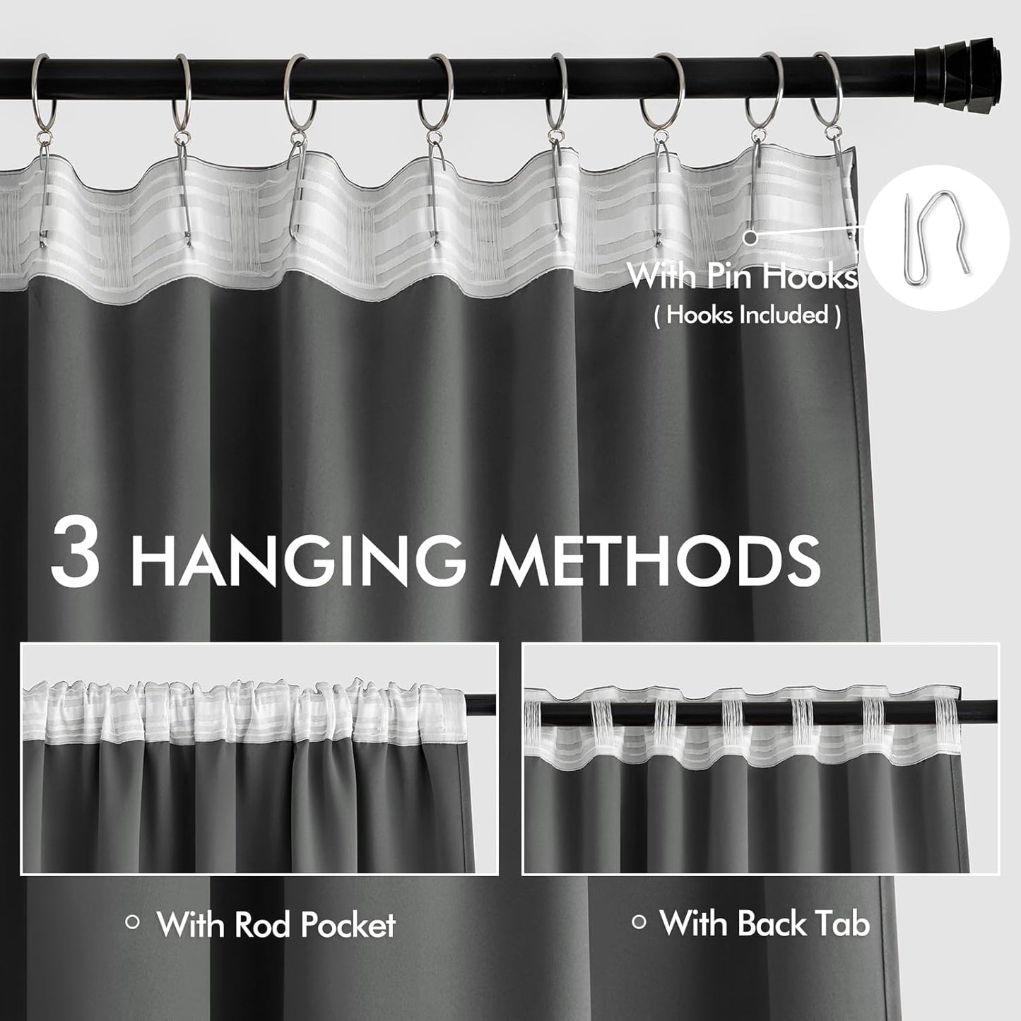 MIULEE Back Tab Grey Blackout Curtains 84 Inch Length 2 Panels Set for Living Room Bedroom Privacy, Rod Pocket/Pinch Pleated Thermal Insulated Room Darkening Light Blocking Curtains 84 Inches Long