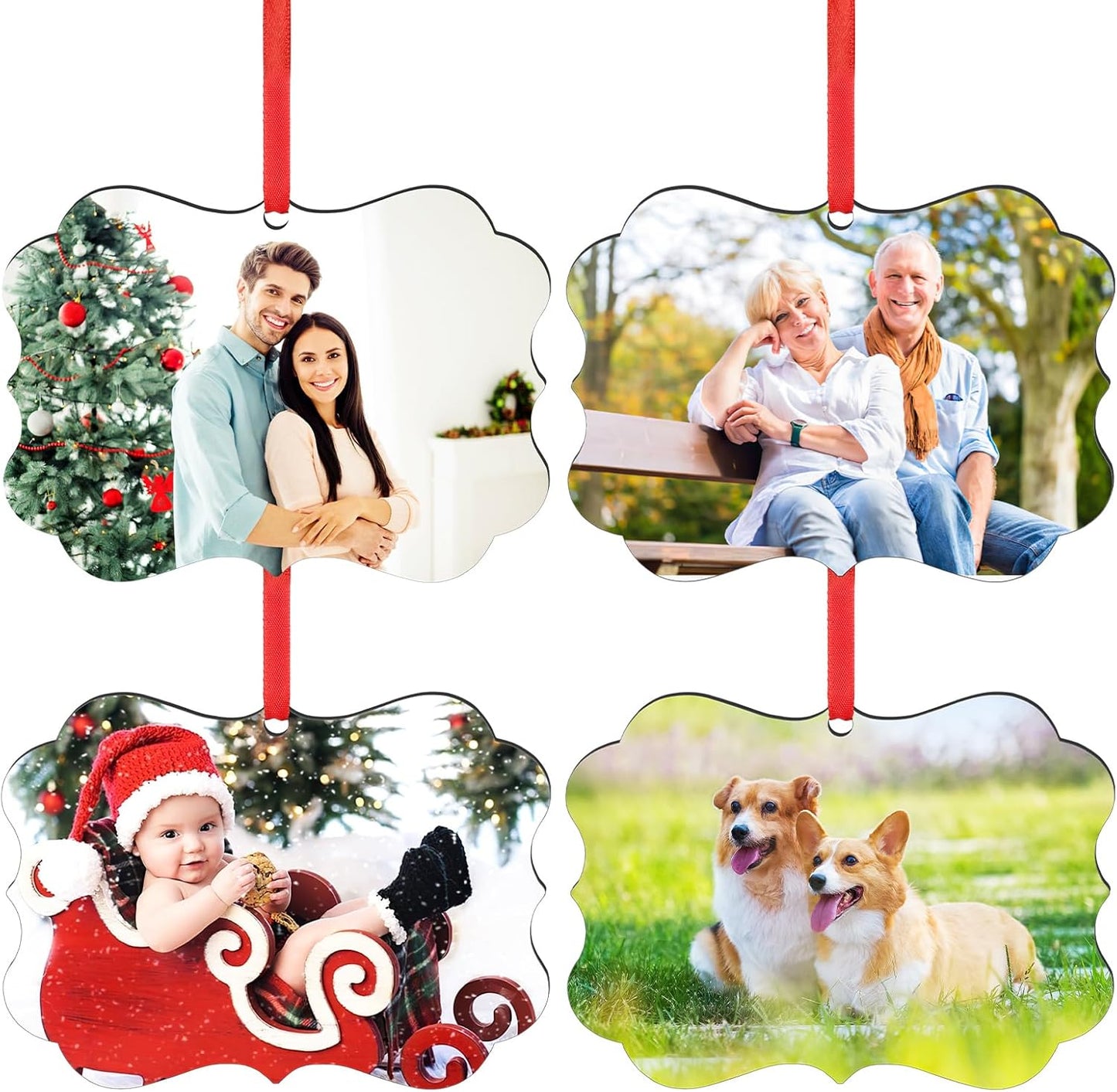 4 Pack Personalized Christmas Ornaments 2025 Wood Custom Photo Text Hanging Ornament for Christmas Tree Decorations, First Christmas Engaged/Married, New Home, Baby's First Christmas, Memorial
