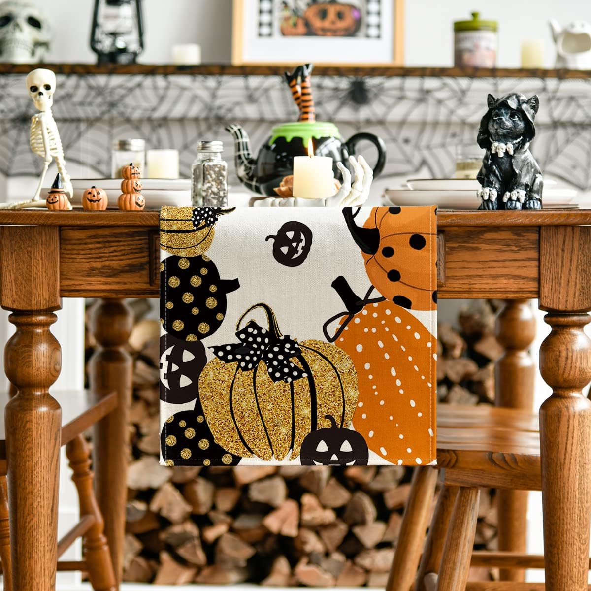 Artoid Mode Halloween Jack-O-Lantern Pumpkin Table Runner, Holiday Kitchen Dining Table Decoration for Indoor Outdoor Home Party Decor 13 x 108 Inch