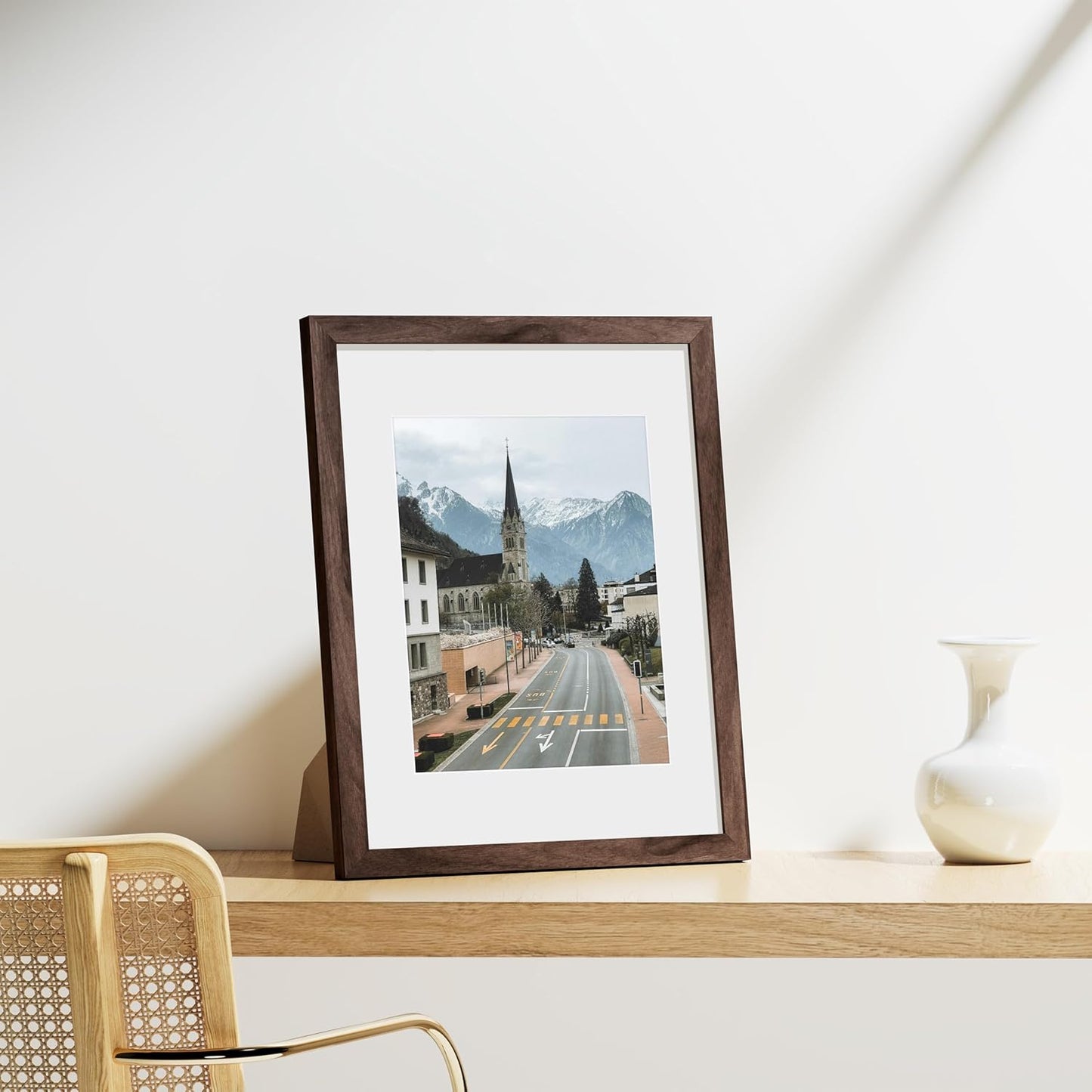 Vittanly 11x14 Picture Frames Set of 9, Shatter Resistant Plexiglass, Display 8x10 Pictures with Mat or 11x14 without Mat, Photo Frames for Wall or Tabletop, Engineered Wood, Walnut