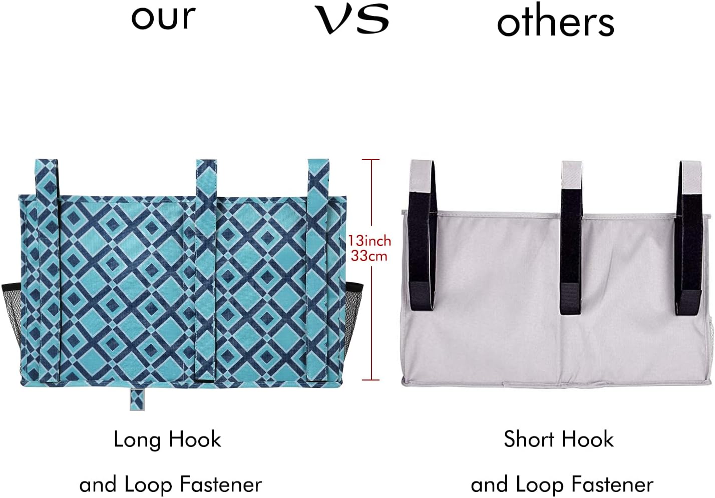 Surblue Bedside Caddy Hanging Bed Organizer Storage Bag Pocket for Bunk and Hospital Beds, College Dorm Rooms Baby Bed Rails, Camp 8 Pockets, (Large, Blue Plaid)