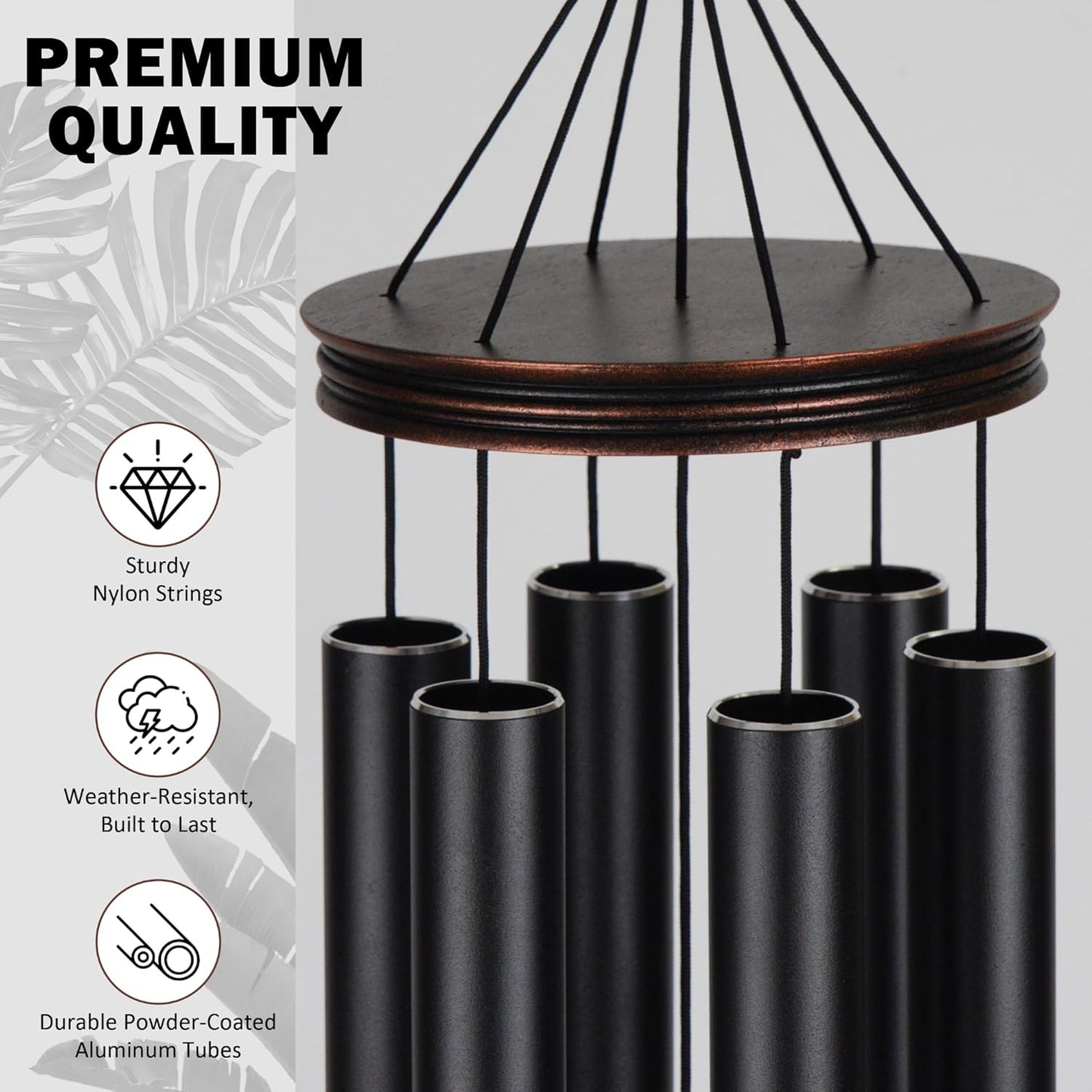 Vanquer Large Wind Chimes for Outside Deep Tone - 46'' Wind Chimes Outdoor Clearance, Memorial Windchimes, Sympathy Gift, Outdoor Décor, Patio, Home Décor, Vintage Black (46" Sun and Moon)