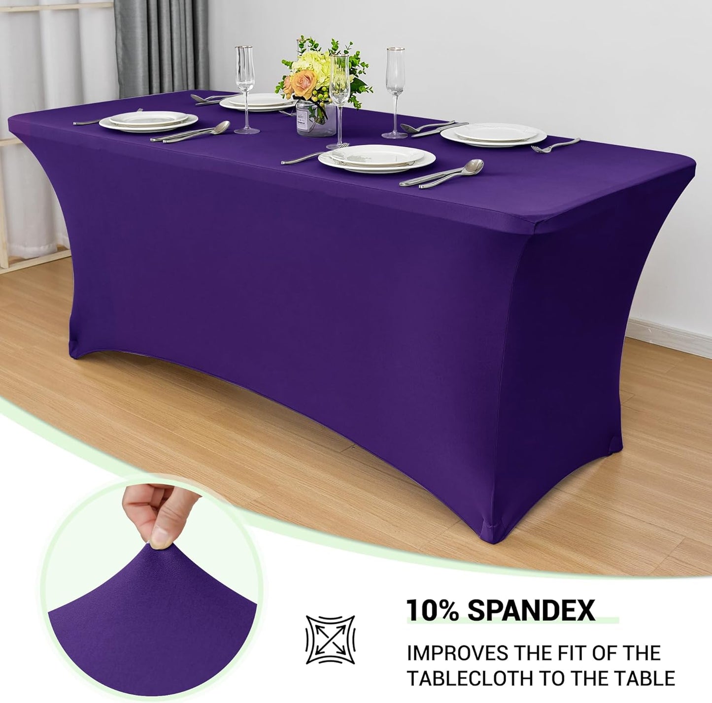 Obstal 4ft Stretch Spandex Table Cover for Standard Folding Tables - Universal Rectangular Fitted Tablecloth Protector for Wedding, Banquet and Party,Dark Purple