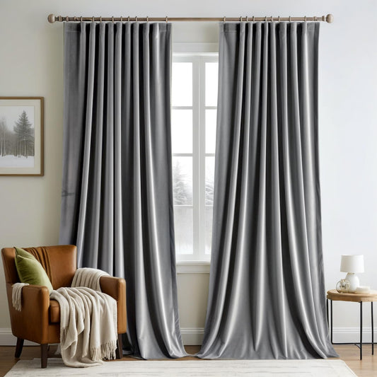 MIULEE Grey Velvet Curtains 84 inches Long 2 Panels - Luxury Pinch Pleated Room Darkening Window Drapes for Bedroom Living Room Thermal Insulated Super Soft Blackout, Back Tab Rod Pocket Gray