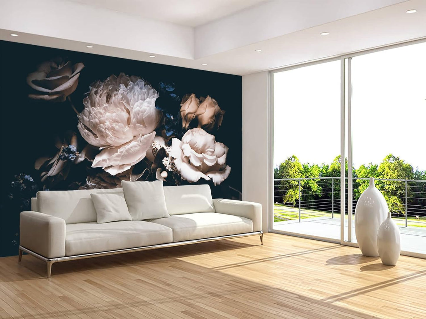 Dark Floral Wallpaper Peony Wall Mural Room Wall Decor(Not Peel n' Stick)