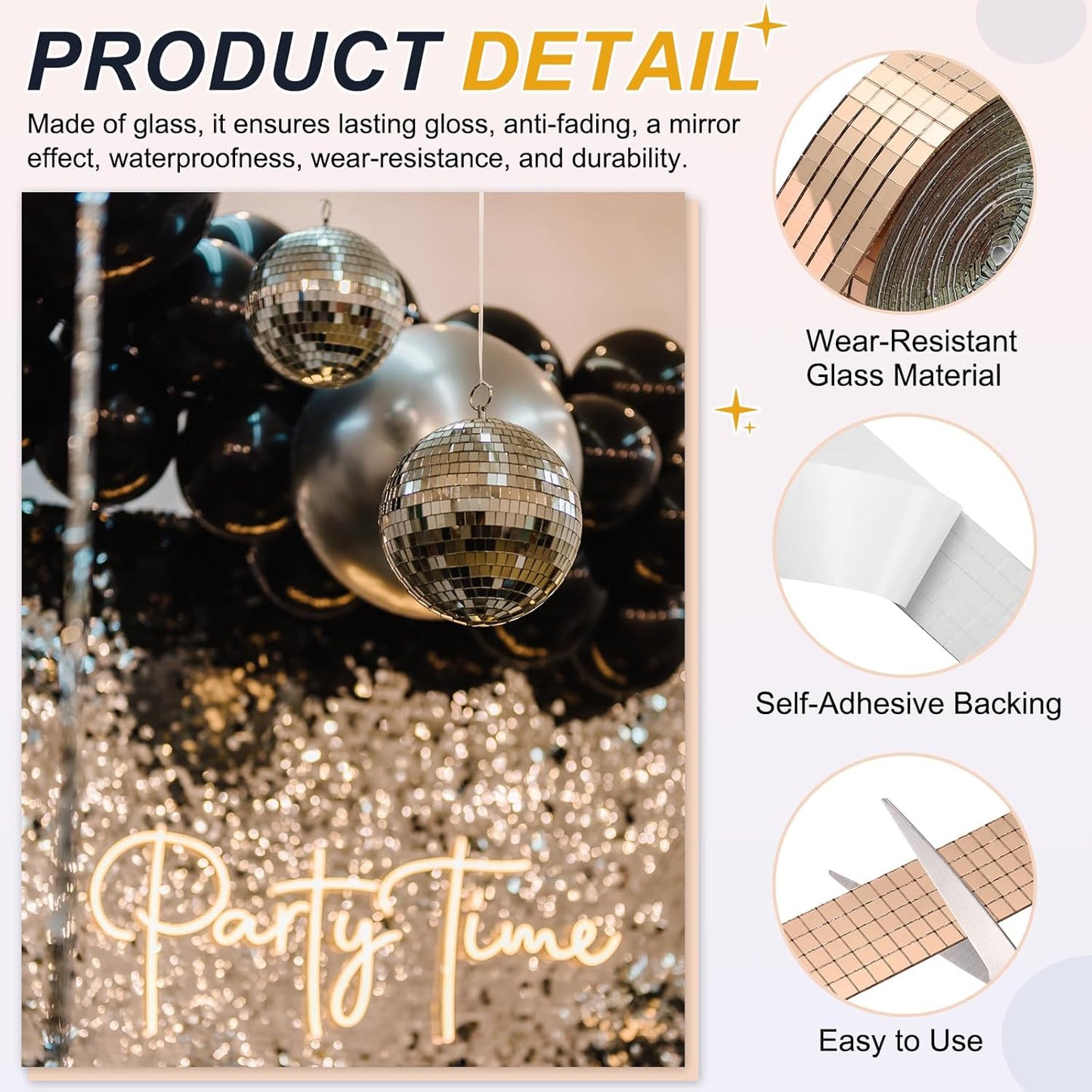 PATIKIL 5x5mm Self Adhesive Mirrors Mosaic Tiles, 3600 Pcs Square Mini Glass Mosaic Disco Tile Sticker for DIY Craft Disco Ball Party Decoration, Rose Gold