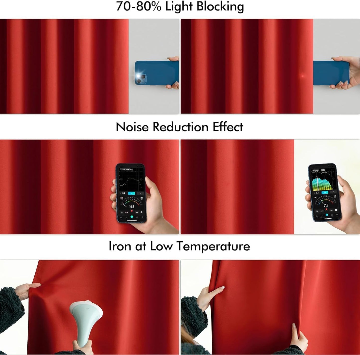 MIULEE Red Back Tab Blackout Curtain 96 Inch Long 2 Panels Set for Living Room Bedroom, Rod Pocket/Pinch Pleat Thermal Insulated Room Darkening Pleated Light Blocking Floor to Ceiling Drape