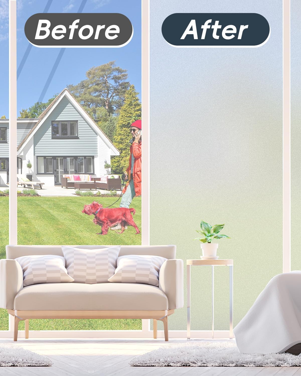 Frosted Glass Window Privacy Film Decorative with Tools, 2 Way Frosting Privacy Film for Glass Windows, Static Cling Tint for Home Anti-UV, Covering Clings 23.6" by 157.4"