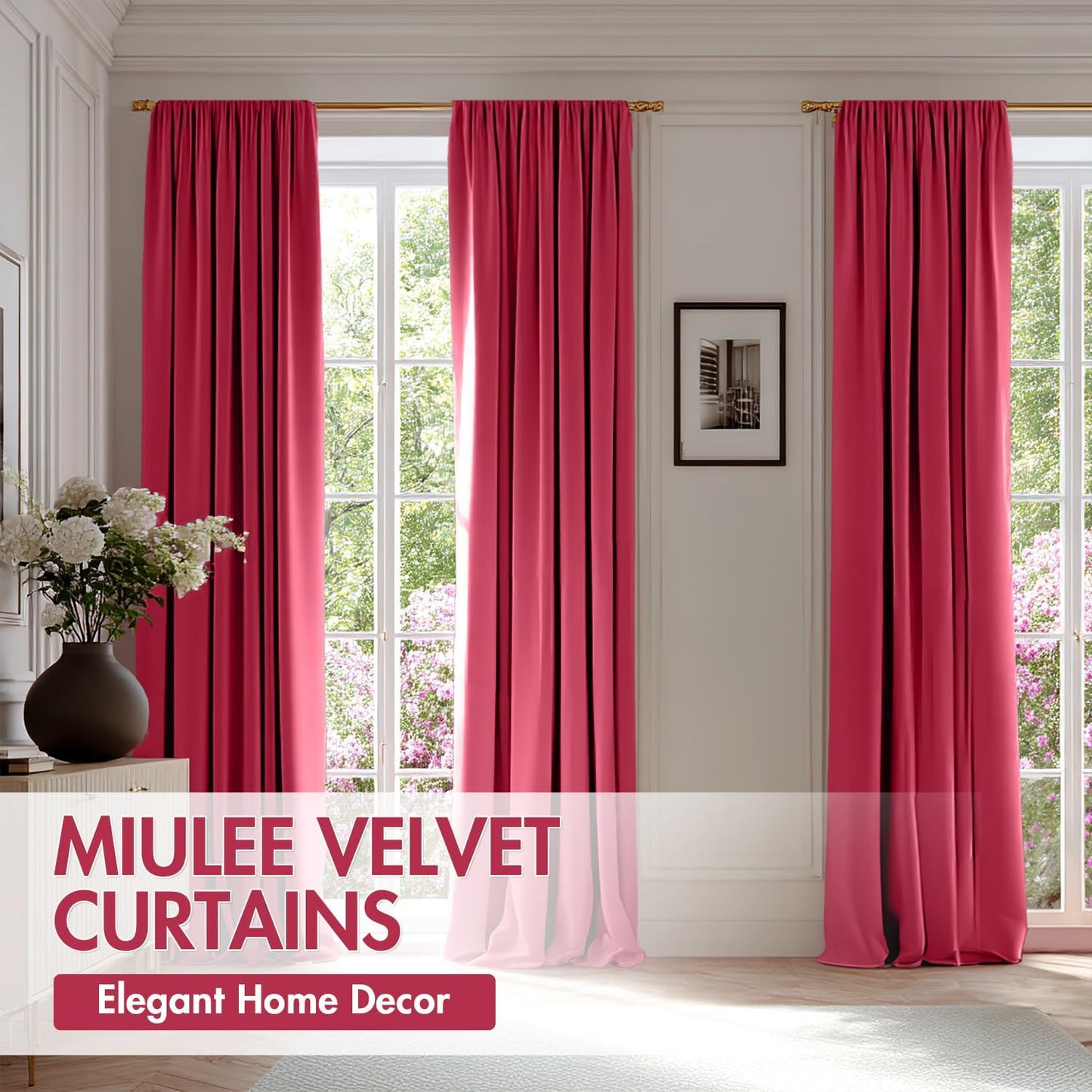 MIULEE Berry Velvet Curtains Thermal Insulated Blackout Curtain Drapes for Bedroom Living Room Darkening 96 Inches Long Curtains Panels Rod Pocket Set of 2