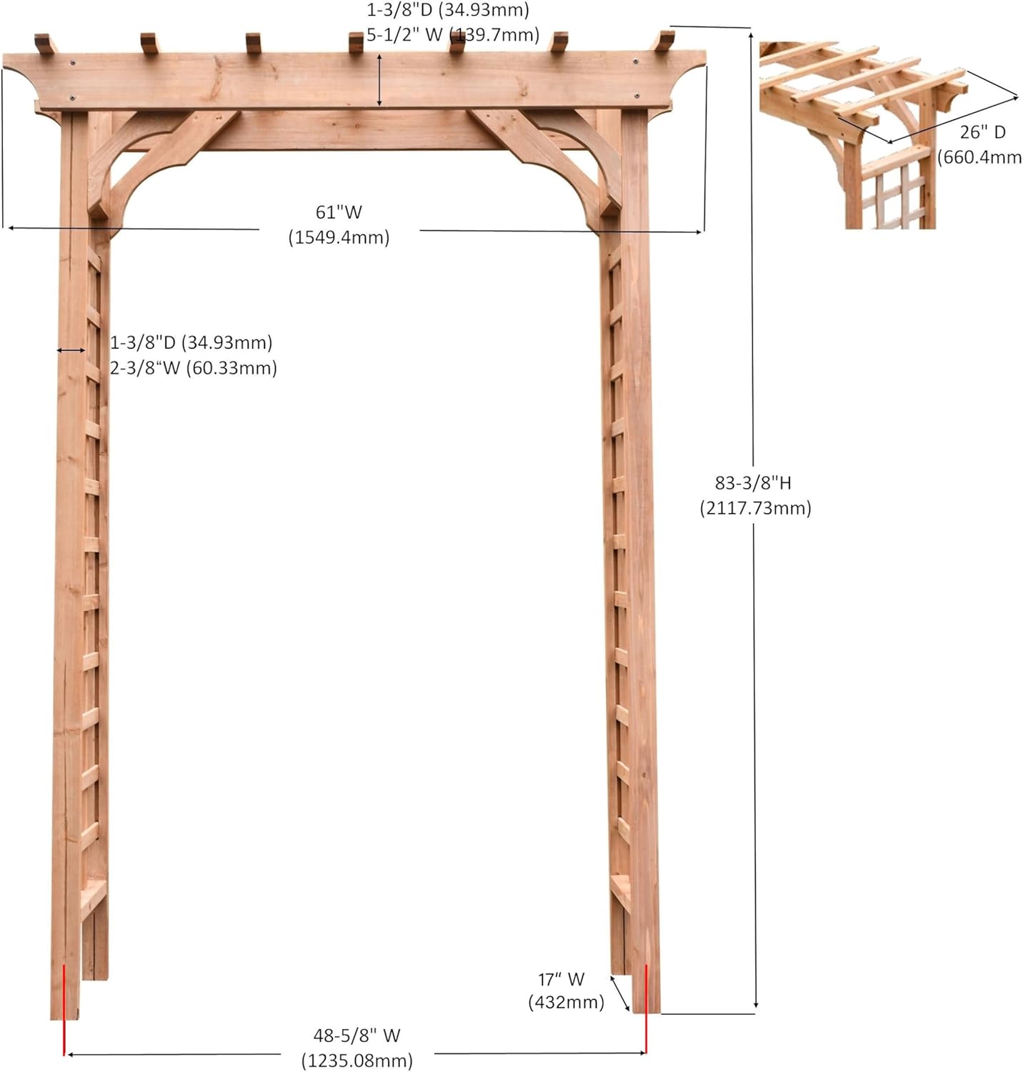 Solid Fir Wooden Garden Arch Premium Outdoor Trellis for Climbing Plants, 83.37”H×61”W×26’’D, Also can be Used for Wedding and Party Decoration