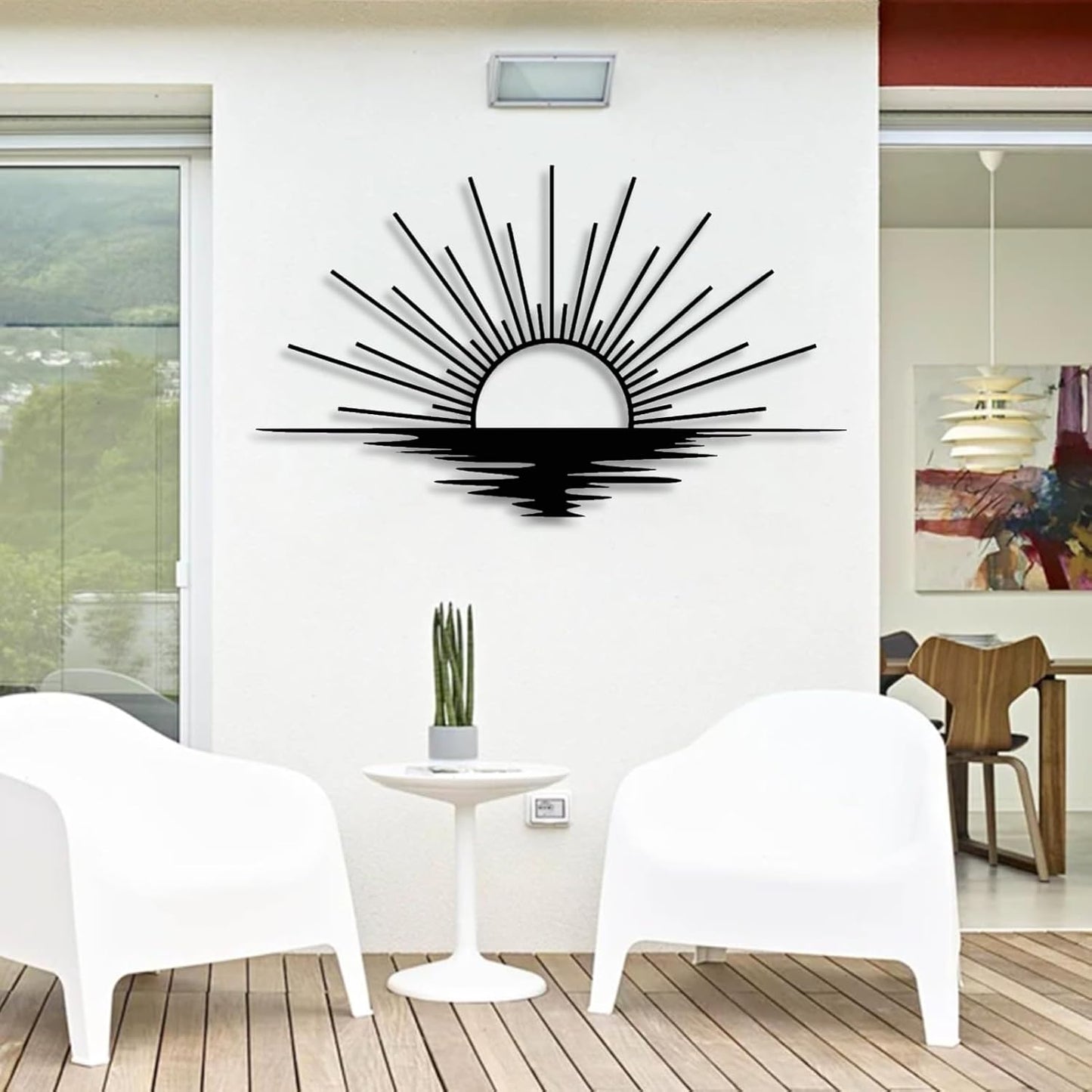 Sunrise Metal Wall Art, Metal Sun Wall Decor, Metal Sun Outdoor Decor, Large Metal Sun Wall Art, Sun Wall Art, Boho Sun Wall Art, Sunshine Metal Sign, Living Room Bedroom Wall Hangings (Silver, 53"x 31"| 135x80cm)