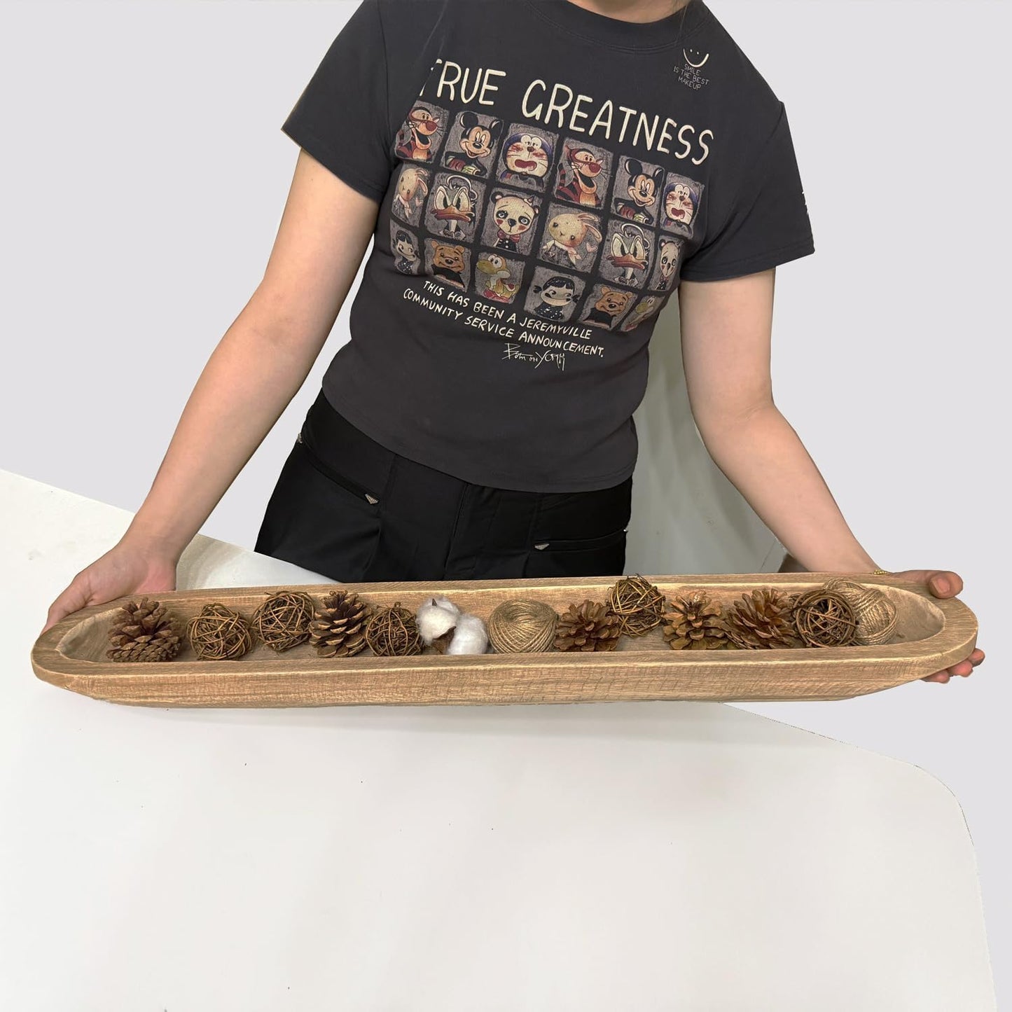 Wooden Dough Bowl Decor, Vintage Wooden Bowl Hand Carved Home Decor for Dining Table Center, Living Room, Kitchen Decor. (30inch brown)