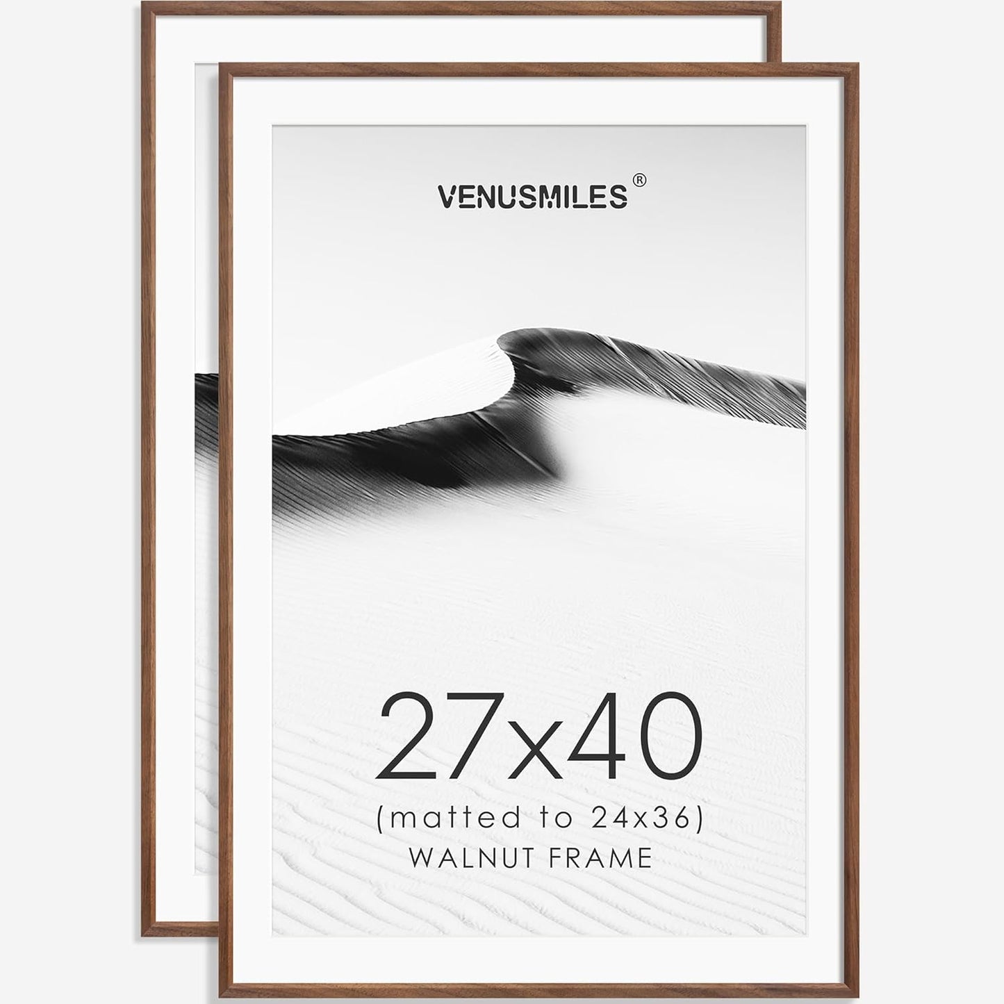 27x40 Poster Frame Set of 2 Natural Solid Walnut Photo Frames with 24x36 Removable Mat Wall Hanging Large Handcrafted Frame with HD Plexiglass Wall and Tabletop Display Large Picture Frame