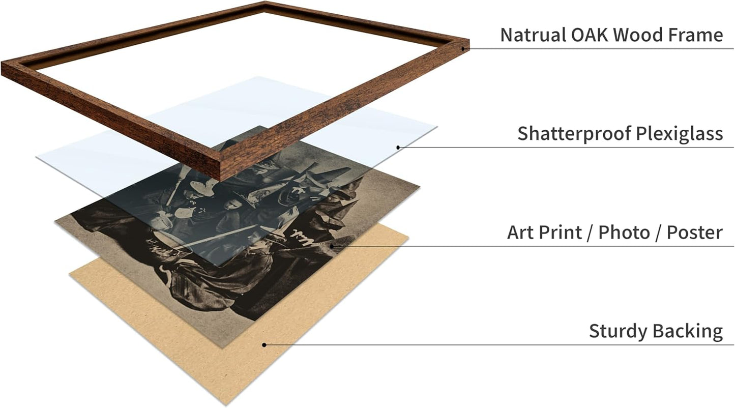 Poster Master Vintage Photograph Poster - Retro Halloween Print - Gift for Artist, Friend - Witches Cooking, Pointy Hats, Broomsticks, Black Magic - Wall Decor for Bedroom, 11x14 Brown Framed