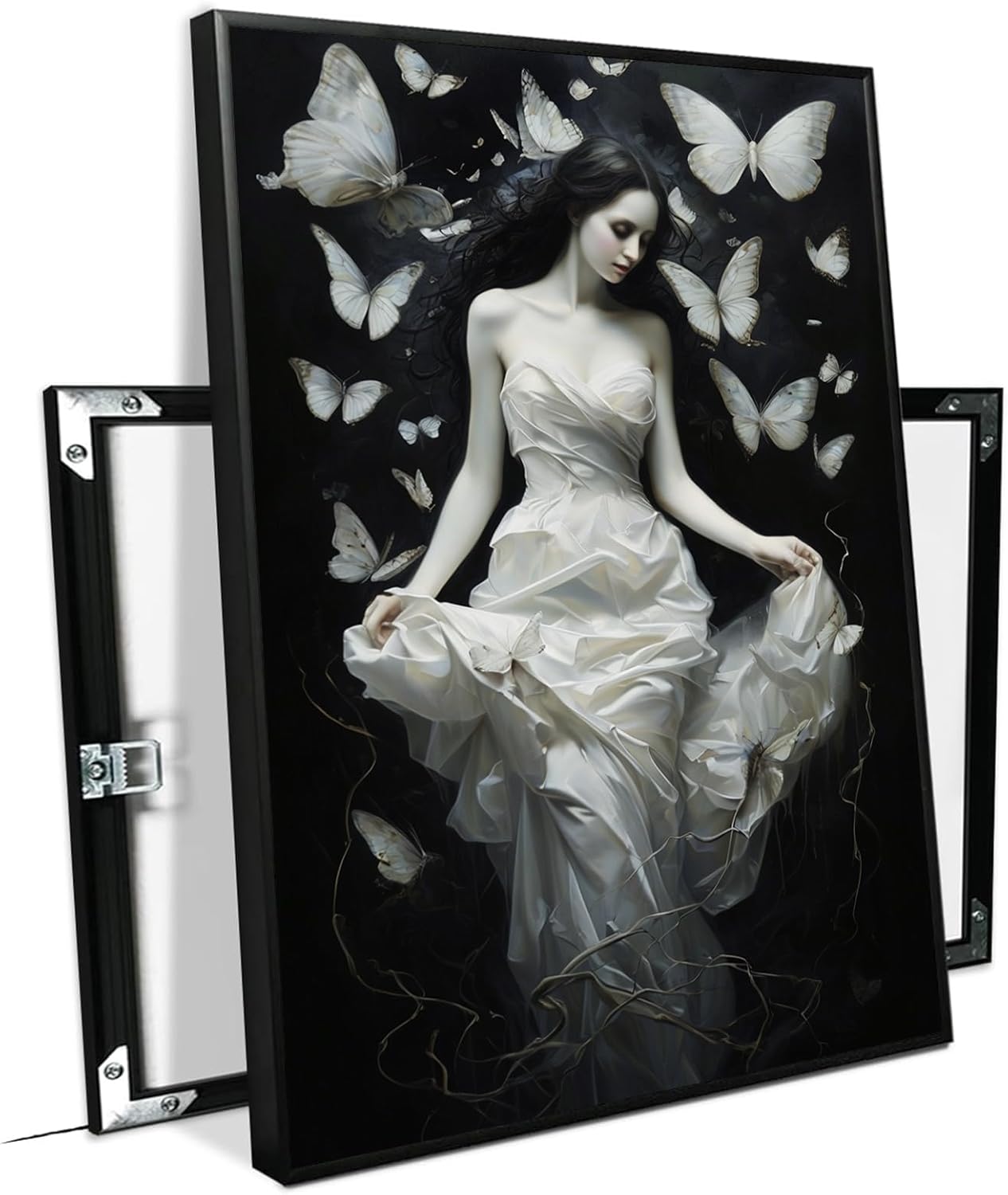 JFHCQJPK Vintage Gothic Feminine Canvas Wall Art Print Butterfly Poster Moody Preppy Wall Art Dark College Decor for Home Bedroom16x24in Metal blackFramed