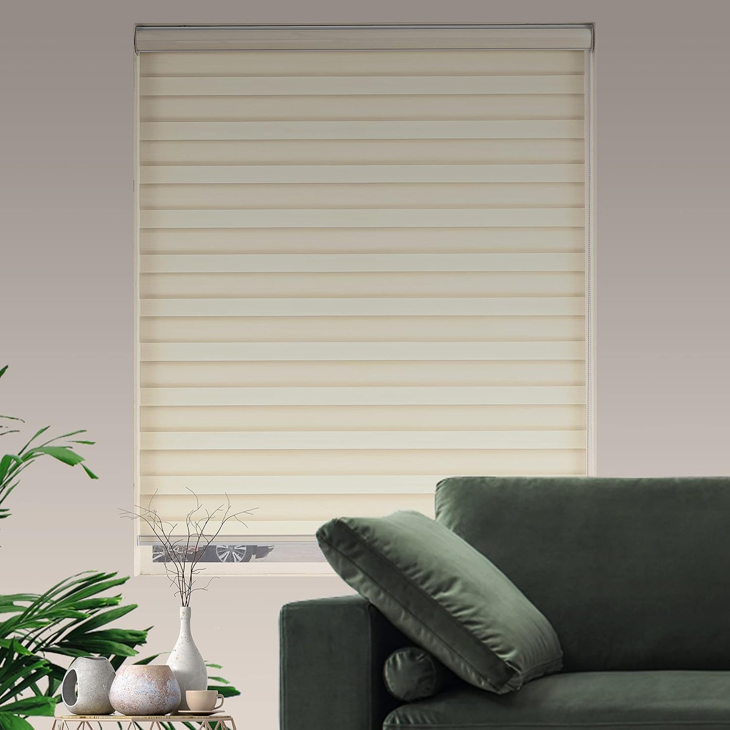 Zebra Blinds for Windows, Free-Stop Zebra Shades, Dual Layer Light Filtering Sheer Blinds for Indoor Windows, Roller Window Shades for Privacy (36" W X 72" H, Cream)