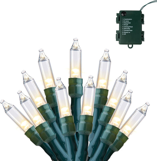 Joiedomi LED Christmas String Lights,50 Count 16.3FT Battery Operated Christmas Tree Fairy Lights with 8 Modes,Multifunction Green Wire for Xmas Decor Party Holiday House,Warm White