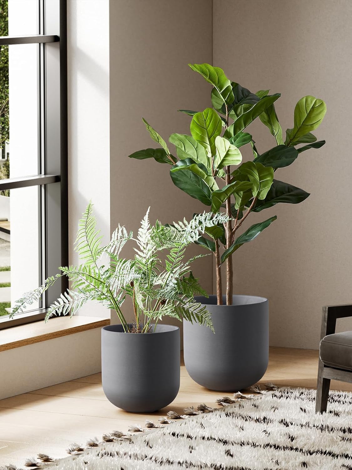 LE TAUCI 12 Inch Pots for Plants, Ceramic Large Planters for Indoor Plants, Indoor Plant Pots for Home Garden Patio Office, Big Planter Pots with Drainage Hole and Rubber Plug, Charcoal Gray