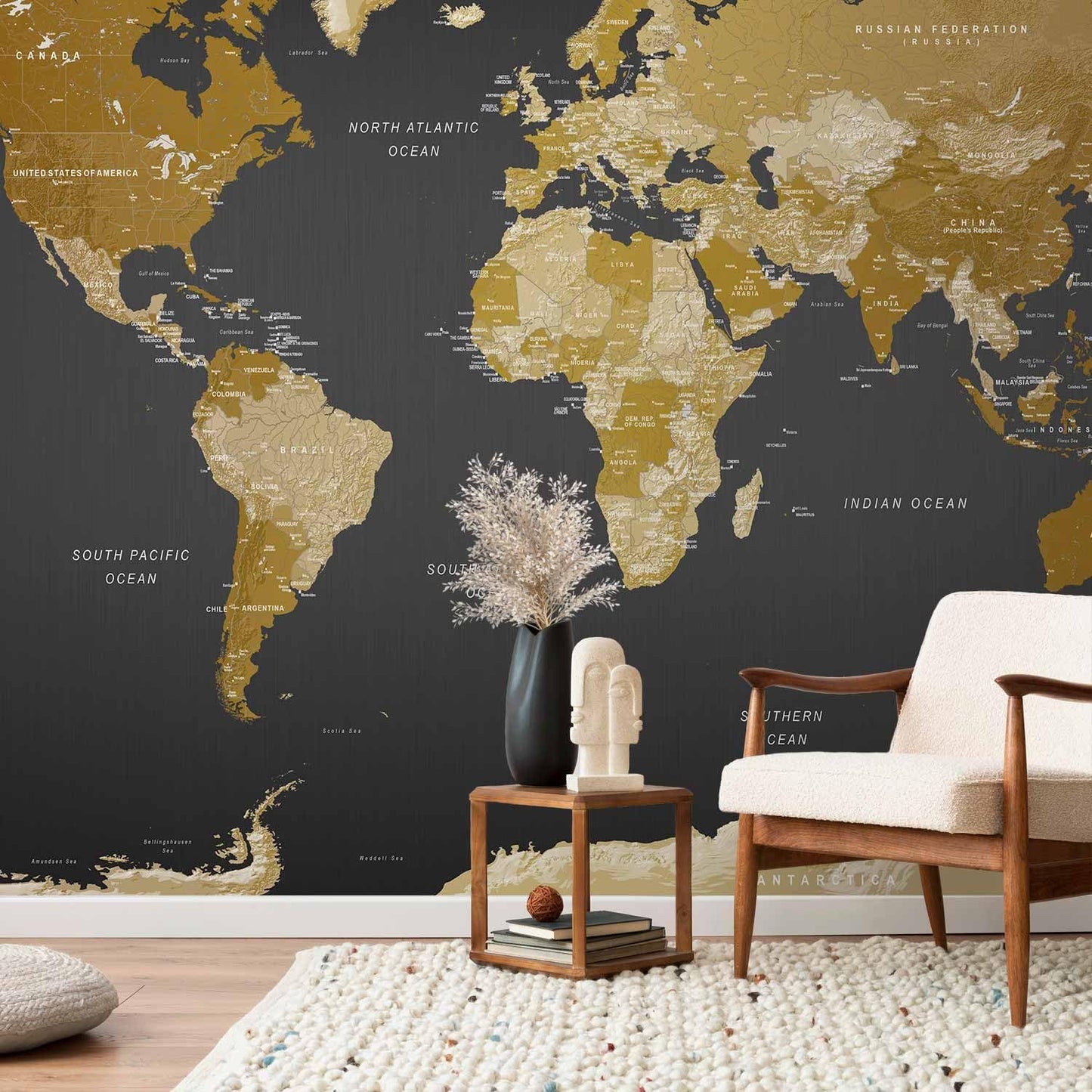 artgeist Premium Wall Mural World Map 118x83 in - XXL Non-Woven Wallpaper Fleece Wall Decor Photo Print Picture Image Design Home Map of The World k-A-0092-a-a