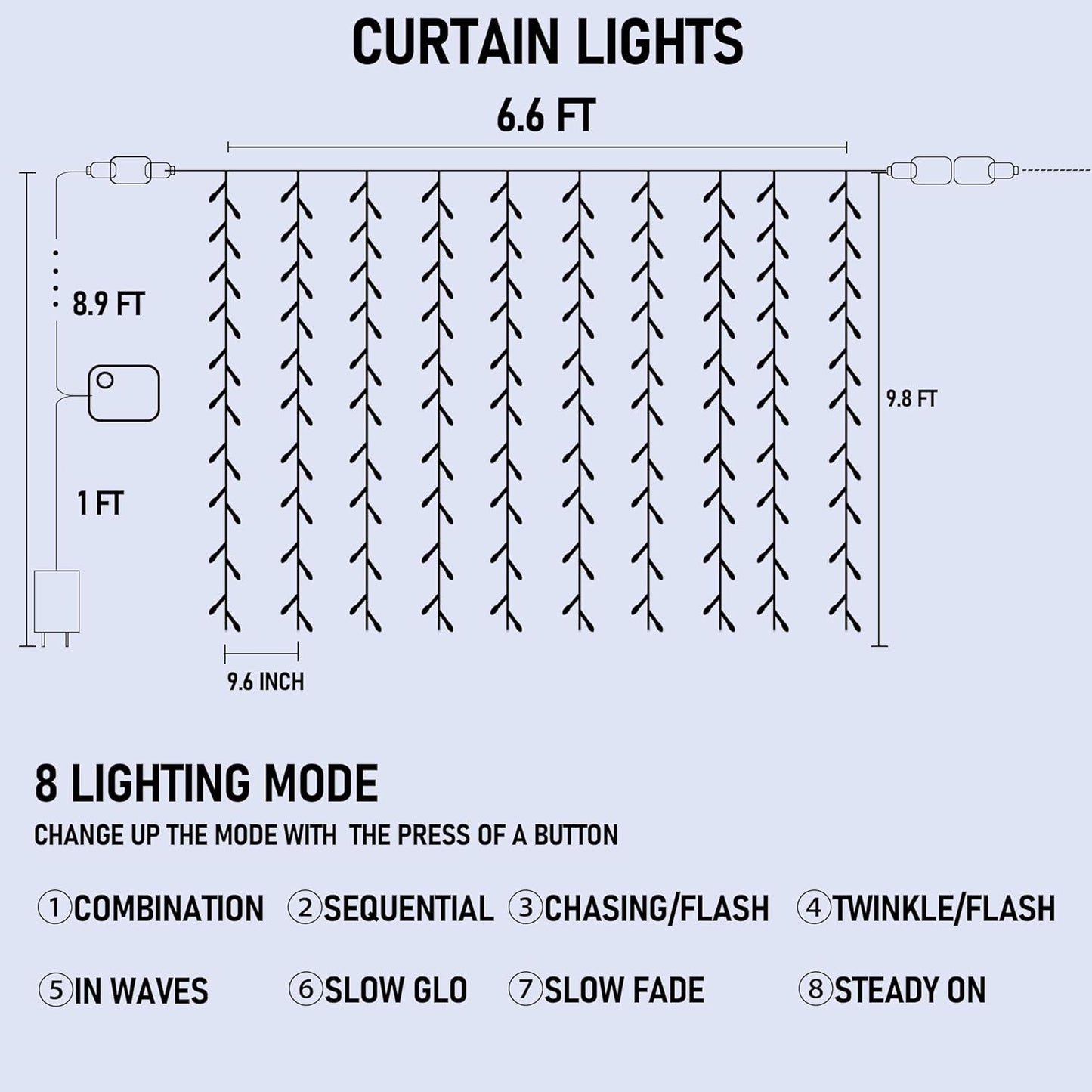 FUNPENY Window Curtain String Lights, 300 LED 8 Lighting Modes Fairy Lights USB Powered, Waterproof Lights for Christmas Bedroom Party Wedding Home Garden Wall Decorations (White)