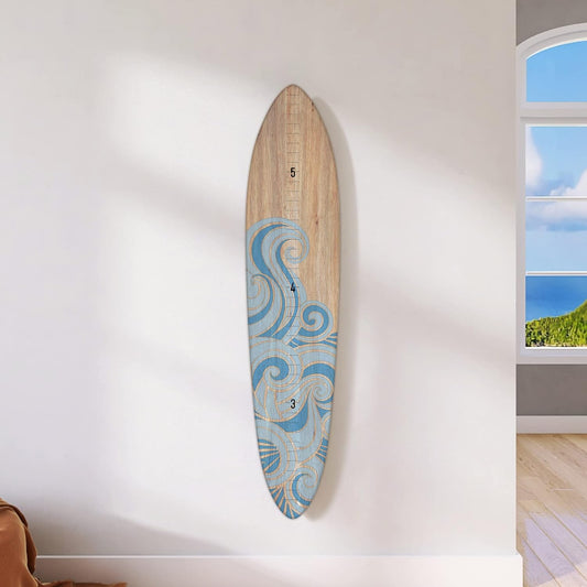 Wooden Surfboard Wall Decor Growth Chart - Surf Board Wall Decor for Kids Room, Wooden Growth Chart for Wall, Surfboard Wall Art, Surfboards for Decoration - Blue Wave (9.5"x 45")