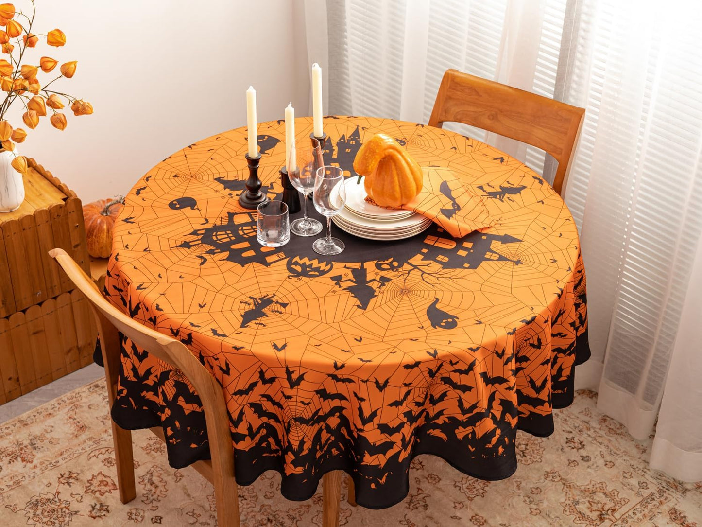 YiHomer Halloween Silhouettes Tabletop for Halloween Decorations, Dinner Parties and Scary Movie Nights, Horror Night, Tablecloth, 70" Round