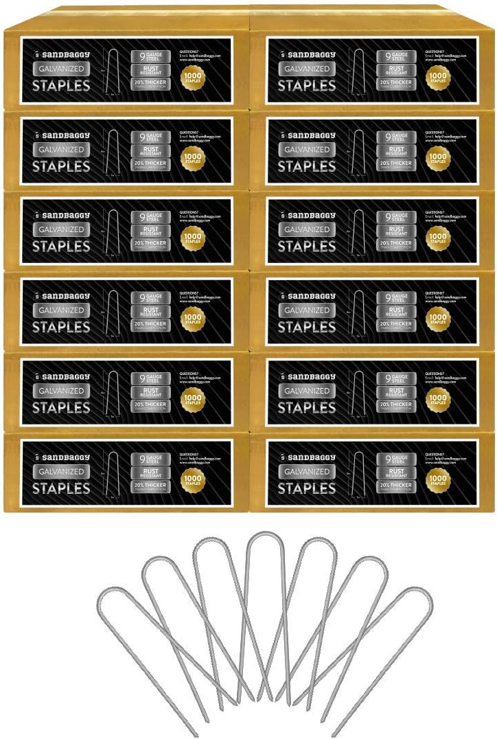 Sandbaggy Galvanized 6-Inch Landscape Staples ~ 9 Gauge Steel - Fabric Pins, Garden Earth Stakes, Ground Cover, Fence Anchors, Lawn Nails ~ Trusted by Organic Farmers Across The USA (10,000 Staples)