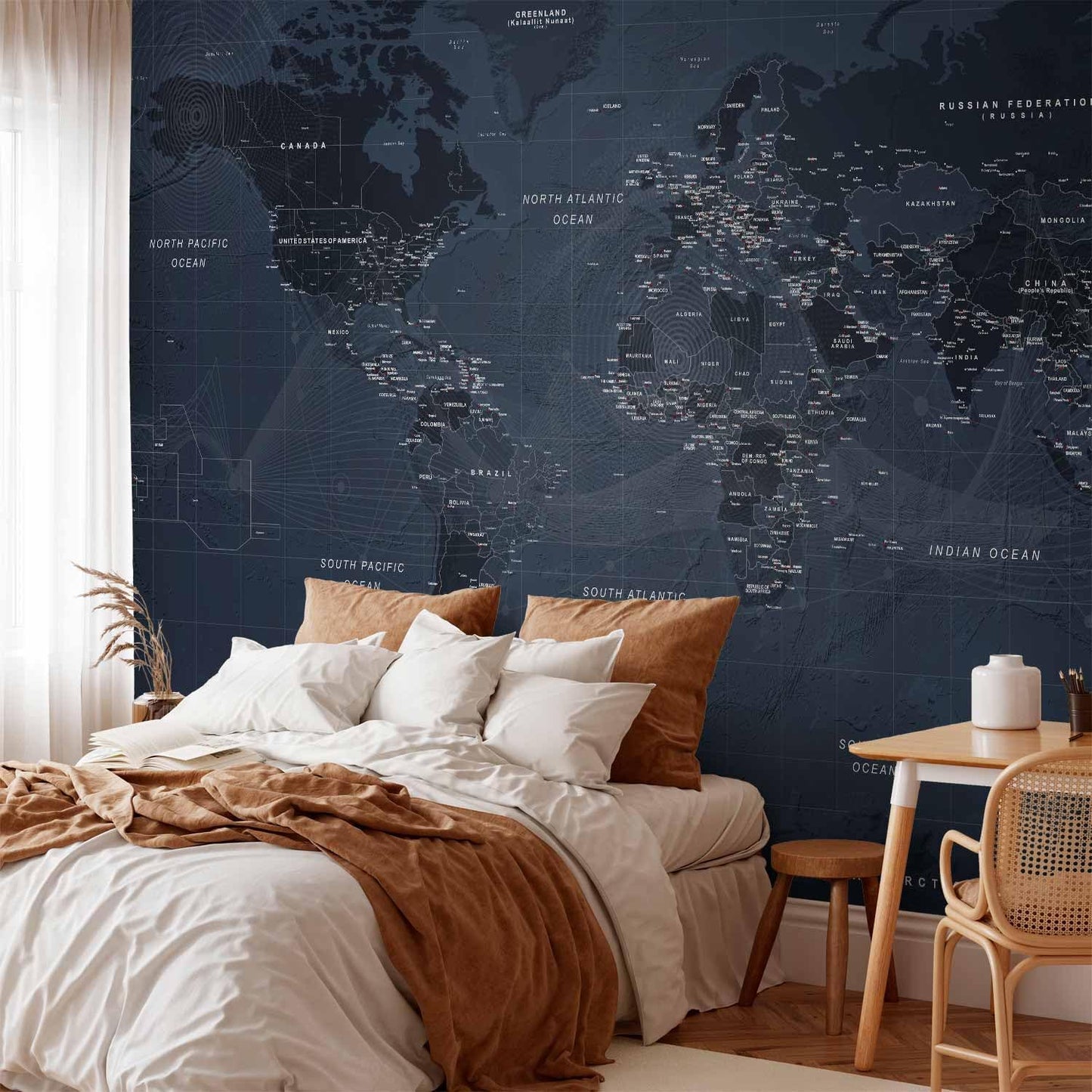 artgeist Premium Wall Mural World Map 157x110 in - XXL Non-Woven Wallpaper Fleece Wall Decor Photo Print Picture Image Design Home Map of The World k-A-0123-a-a