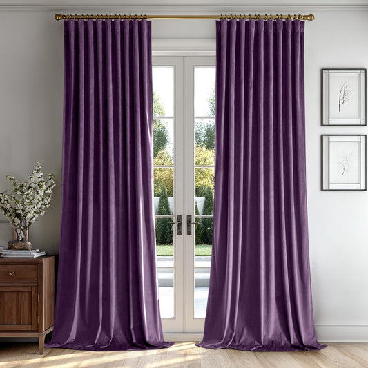 MIULEE Purple Velvet Curtains 96 inches 2 Panels - Luxury Room Darkening Window Drapes for Bedroom Living Room Thermal Insulated Super Soft Blackout, Back Tab Rod Pocket Pinch Pleated, W52 x L96