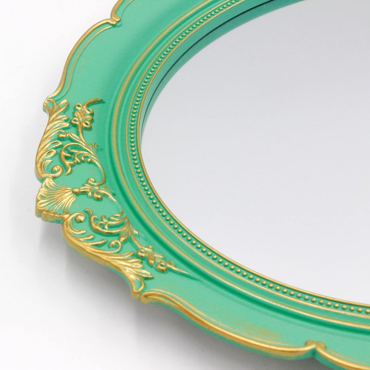 Vintage Decorative Wall Mirror 14.8 x 13.1 Inch Oval Mirror （Green）