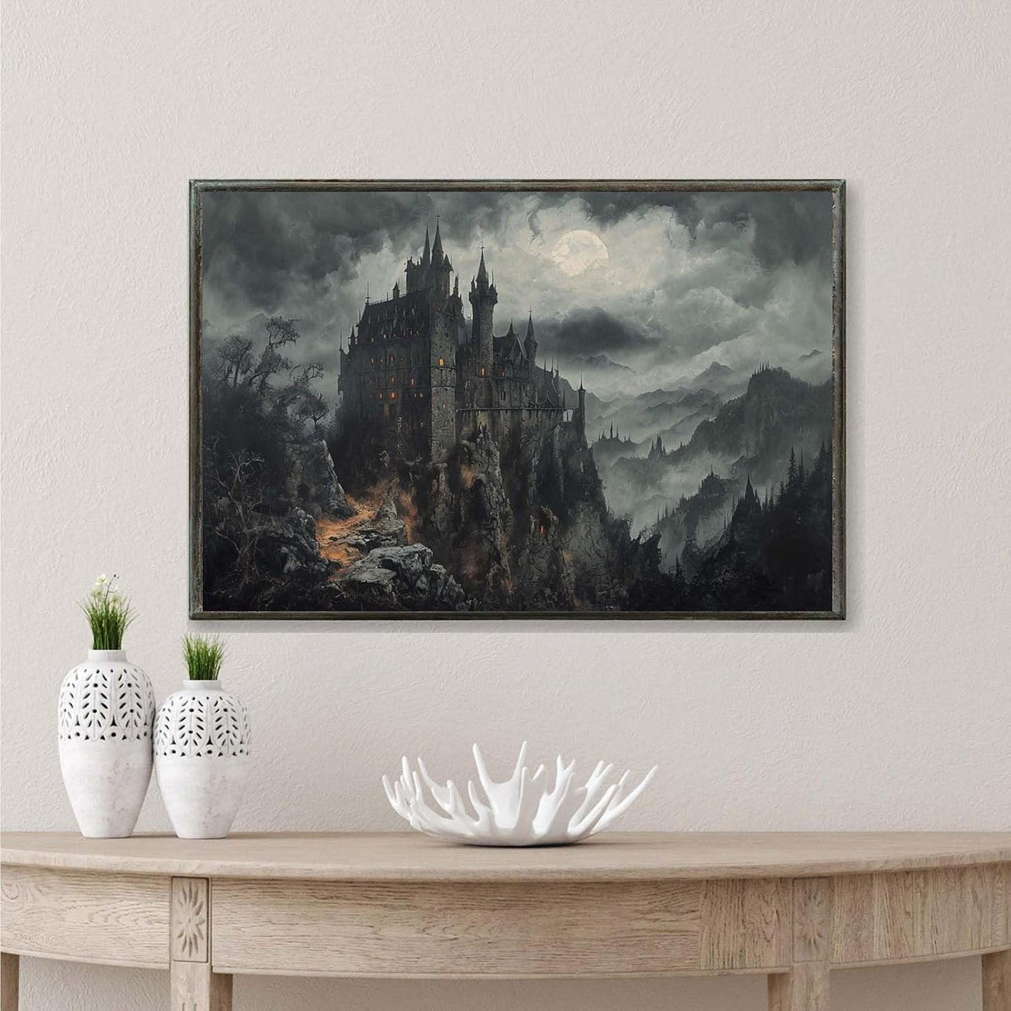 JFHCQJPK Vintage Castle Poster Dark Academy Victorian Gothic Castle Wall Art Poster Moody Mystical Art Print Suitable for Home Living Room Bedroom8x12in Metal blackFramed